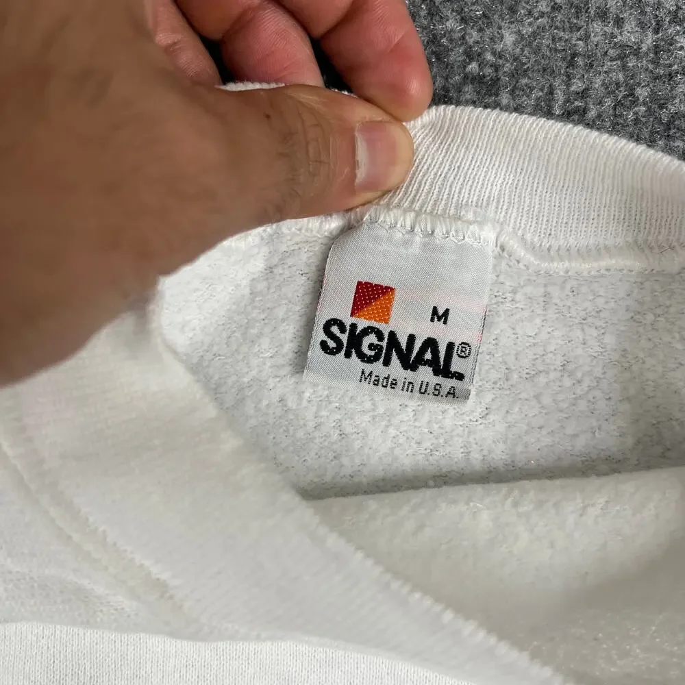 Signal‎ Sweatshirt Kids Size M White Crewneck Made USA Vintage Blank Pullover